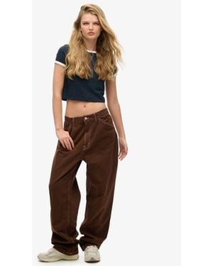 Superdry & Co Ladies Classic Contrast Carpenter Wide Leg Trousers - Brown
