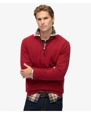 Superdry Homme Pull À Demi-Zip Essentials En Coton Taille - Rouge