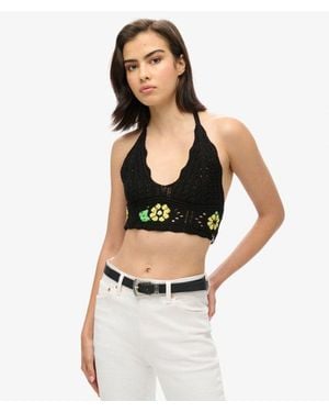 Superdry Crochet Flower Bralette - Black
