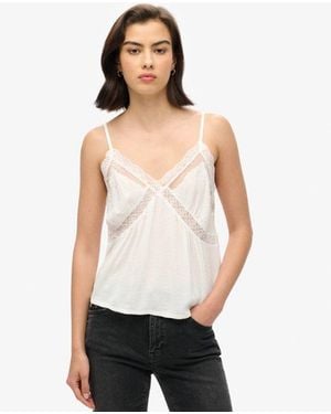 Superdry & Co Ladies Slim Fit Lace Ibiza Sheer Cami Top - White