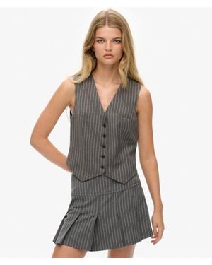 Superdry Pinstripe Waistcoat - Gray