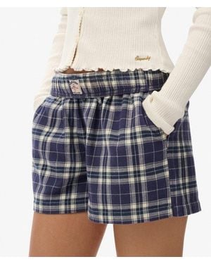 Superdry & Co Cotton Check Elastic Shorts - Blue