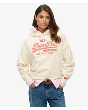 Superdry Vintage Logo Neon Relaxed Hoodie - Natural
