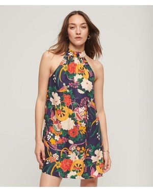 Superdry Cupro Floral Print High Neck Sleeveless Mini Dress - Multicolor
