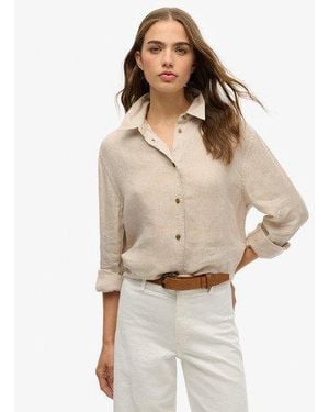 Superdry Casual Linen Boyfriend Shirt - Natural