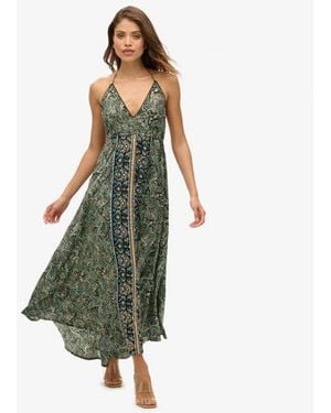 Superdry & Co Ladies Lightweight Paisley Print St Tropez Maxi Dress - Green