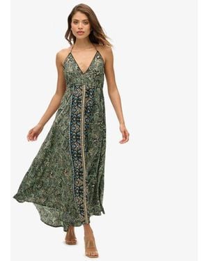 Superdry Ladies Lightweight Paisley Print St Tropez Maxi Dress - Green