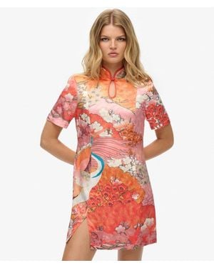 Superdry Mandarin Jacquard Mini Dress - Red