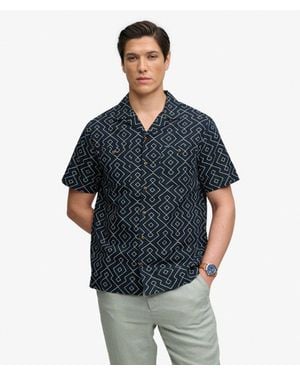 Superdry Premium Printed Beach Short Sleeve Shirt - Blue