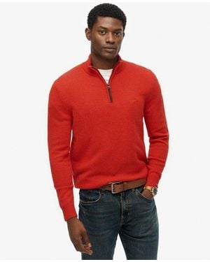 Superdry Homme Pull Mi-Zippé En Laine Mélangée Taille - Rouge