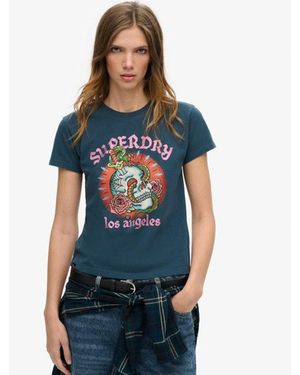 Superdry & Co Tattoo Rhinestone Fitted T-shirt - Blue