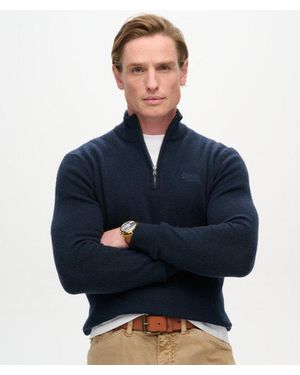 Superdry & Co Essential Embroidered Knitted Half Zip Jumper - Blue