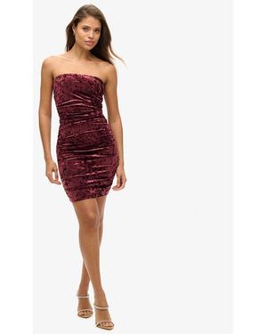 Superdry & Co Slim Fit Velvet Bandeau Mini Dress. - Red