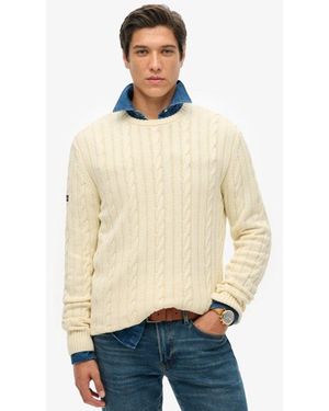 Superdry Cotton Classic Cable Knit Crew Jumper - Natural