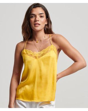Superdry & Co Lace Trim Satin Cami Top - Yellow