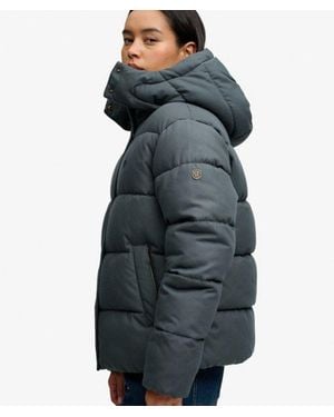 Superdry & Co Premium Hooded Check Puffer Jacket - Grey