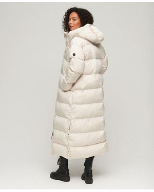 Superdry Maxi Pufferjas Met Capuchon - Naturel