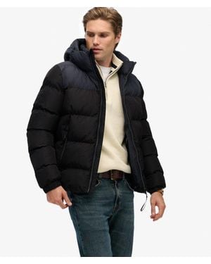 Superdry Colorblock Hooded Puffer Jacket - Black