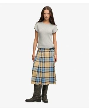 Superdry & Co Check Pleated Midi Skirt - White