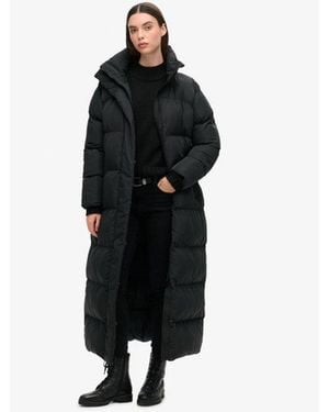 Superdry & Co Embroidered Logo Maxi Long Puffer Coat - Black
