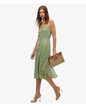 Superdry Cami Midi-jurk Met Knoopsluiting En Print - Groen