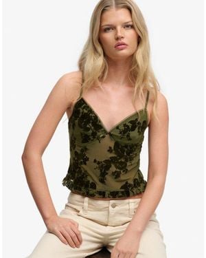 Superdry & Co Flocked Mesh Cami Top - Green