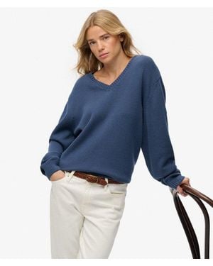 Superdry & Co Oversized V Neck Jumper - Blue