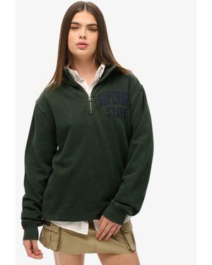 Superdry & Co Oversized Vintage Athletic Zip Henley Jumper - Green