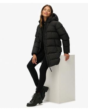 Superdry & Co Hooded Sports Puffer Mid Length Jacket - Black