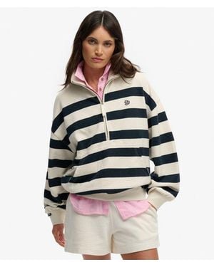 Superdry Studios Stripe Half Zip Sweatshirt - Wit