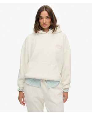 Superdry & Co Country Club Velour Relaxed Hoodie - White