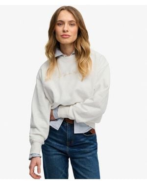 Superdry Femme Sweatshirt Ras Du Cou Script Brand Décontracté Taille - Blanc