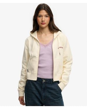 Superdry & Co Essential Logo Cropped Zip Hoodie - Natural