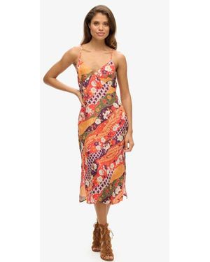 Superdry Cupro Printed Midi Slip Cami Dress - White