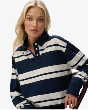 Superdry Athletic Essentials Cropped Stripe Rugby Top - Blue