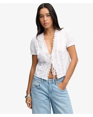 Superdry & Co Lace Trim Tie Blouse - White