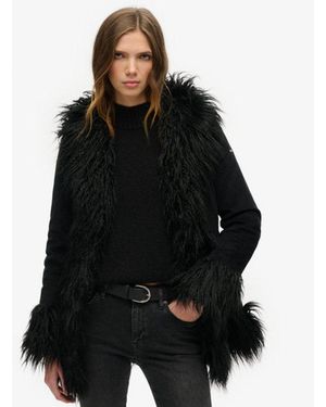 Superdry & Co Slim Fit Faux Fur Lined Afghan Coat - Black