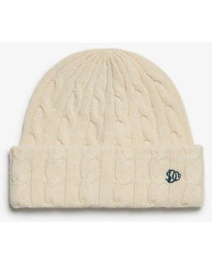 Superdry & Co Premium Cable Knit Beanie Hat - Natural