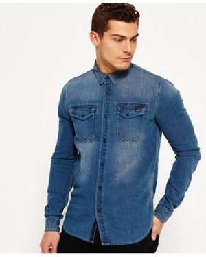 Superdry Roadster Denim Shirt Sidewinder Herringbone - Blue