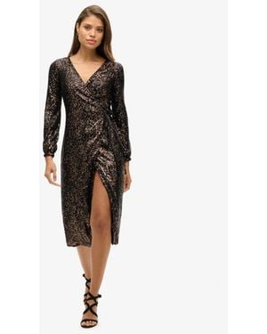Superdry & Co Slim Fit Sequin Wrap Maxi Dress - Black