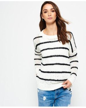 Superdry Textured Stripe Tape Knit Sweater Monochrome - White