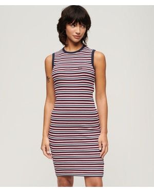 Superdry & Co Cotton Stripe Rib Bodycon Midi Dress - Red