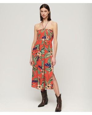 Superdry Smocked Midi Beach Dress - White