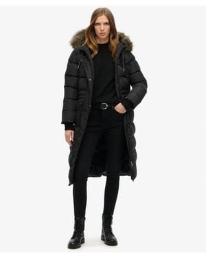 Superdry Everest Faux Fur Longline Coat - Black