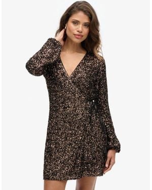 Superdry & Co Slim Fit Sequin Wrap Mini Dress - Black