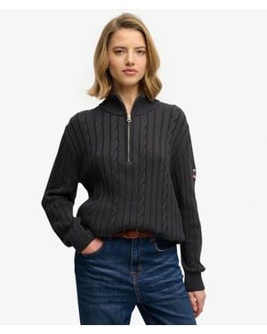 Superdry Cable Half Zip Trui - Zwart