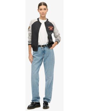 Superdry & Co University Script Graphic Jersey Bomber Jacket - Blue