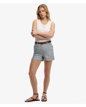 Superdry & Co Mid Rise Linen Shorts - Blue