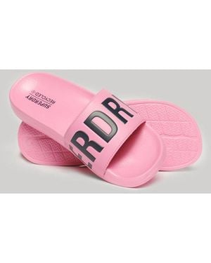 Superdry & Co Embossed Vegan Code Core Pool Sliders - Pink