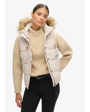 Superdry Everest Faux Fur Puffer Gilet - Natural